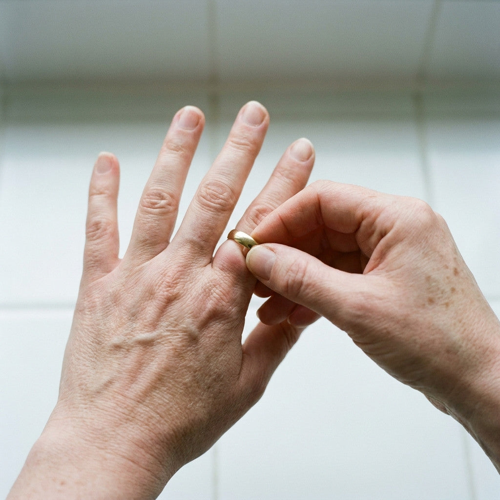 Easing a wedding ring over a slightly swollen knuckle